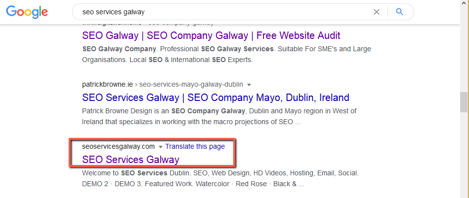 seoservicesgalway.com • Real position • Sloppiest SEO Candidate • SEO Agency • Galway, Ireland