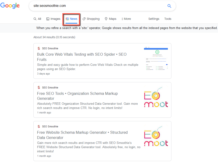 Use the command "Site:" for searching in Google, News