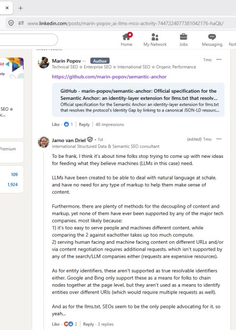 Screenshot of LinkedIn comment by Jarno van Driel on Marin Popov's post